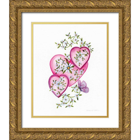 Hearts and Flowers I Gold Ornate Wood Framed Art Print with Double Matting by McKenna, Kathleen Parr