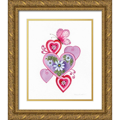 Hearts and Flowers II Gold Ornate Wood Framed Art Print with Double Matting by McKenna, Kathleen Parr