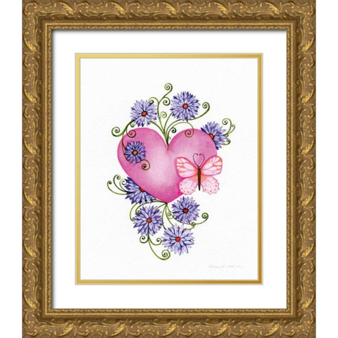 Hearts and Flowers III Gold Ornate Wood Framed Art Print with Double Matting by McKenna, Kathleen Parr