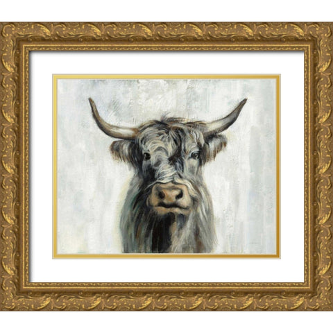 Highland Cow Horizontal Gold Ornate Wood Framed Art Print with Double Matting by Vassileva, Silvia