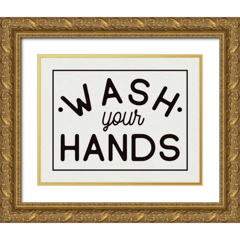 Bathroom Rules I Gold Ornate Wood Framed Art Print with Double Matting by Wild Apple Portfolio