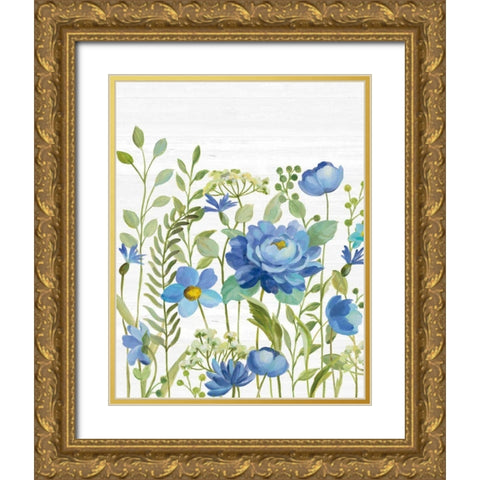Botanical Blue VII Gold Ornate Wood Framed Art Print with Double Matting by Vassileva, Silvia
