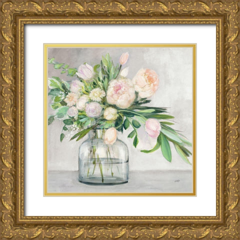 Blushing Spring Bouquet Gray Sq Gold Ornate Wood Framed Art Print with Double Matting by Purinton, Julia