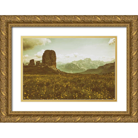 Floral Fields Gold Ornate Wood Framed Art Print with Double Matting by Aledanda