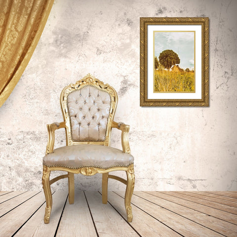 Grass and Sky Gold Ornate Wood Framed Art Print with Double Matting by Aledanda