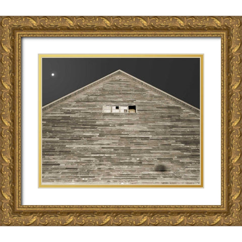 Moon Over Hay Barn Gold Ornate Wood Framed Art Print with Double Matting by Goldstein, Ed