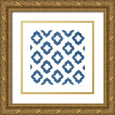 Simply Elegant I Blue on White Gold Ornate Wood Framed Art Print with Double Matting by Green, Nancy