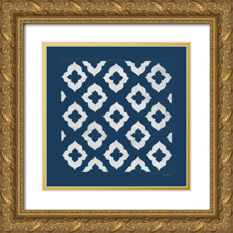 Simply Elegant I White on Blue Gold Ornate Wood Framed Art Print with Double Matting by Green, Nancy