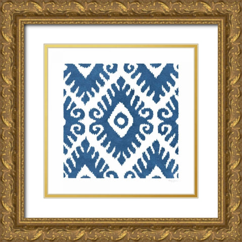 Simply Elegant VII Blue on White Gold Ornate Wood Framed Art Print with Double Matting by Green, Nancy