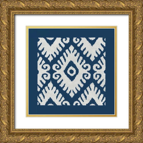 Simply Elegant VII White on Blue Gold Ornate Wood Framed Art Print with Double Matting by Green, Nancy
