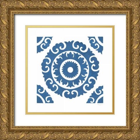 Simply Elegant VIII Blue on White Gold Ornate Wood Framed Art Print with Double Matting by Green, Nancy