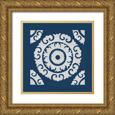 Simply Elegant VIII White on Blue Gold Ornate Wood Framed Art Print with Double Matting by Green, Nancy