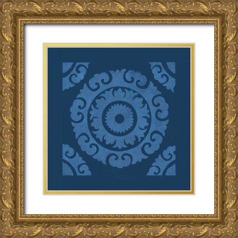 Simply Elegant VIII Light Blue on Dark Blue Gold Ornate Wood Framed Art Print with Double Matting by Green, Nancy