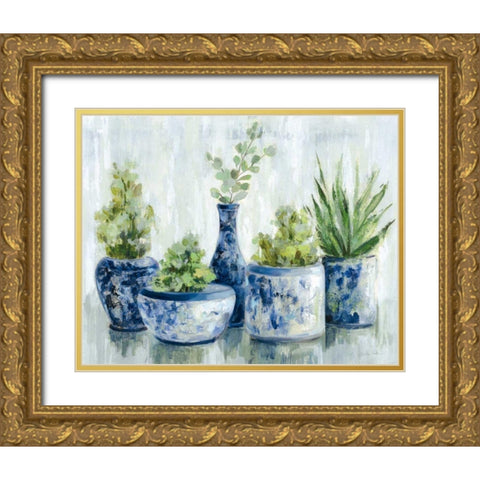 Chinoiserie Plants Bright Gold Ornate Wood Framed Art Print with Double Matting by Vassileva, Silvia