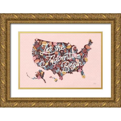 Love Letters Map Gold Ornate Wood Framed Art Print with Double Matting by Marshall, Laura