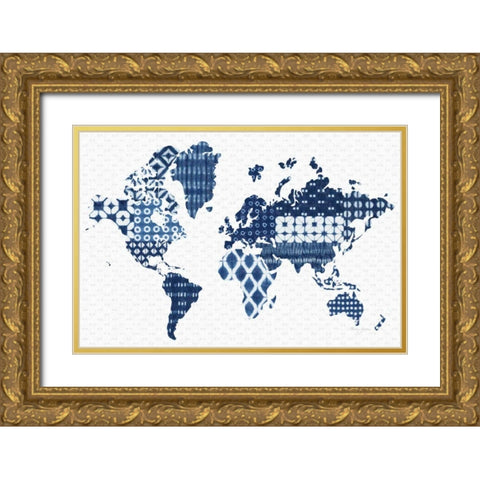 Shibori Map Gold Ornate Wood Framed Art Print with Double Matting by Green, Nancy