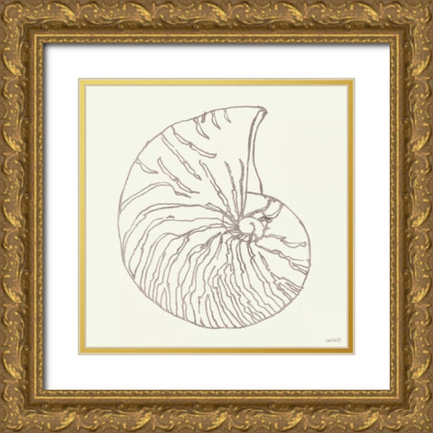 Coastal Breeze Shell Sketches VII Silver Gold Ornate Wood Framed Art Print with Double Matting by Tavoletti, Anne