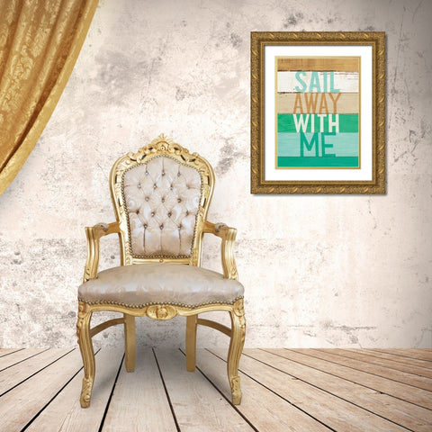 Beachscape Inspiration VII Green Gold Ornate Wood Framed Art Print with Double Matting by Mullan, Michael