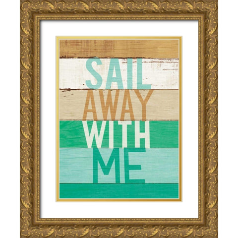 Beachscape Inspiration VII Green Gold Ornate Wood Framed Art Print with Double Matting by Mullan, Michael