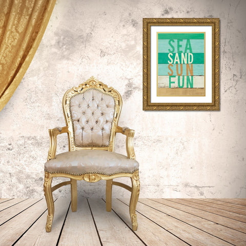 Beachscape Inspiration VIII Green Gold Ornate Wood Framed Art Print with Double Matting by Mullan, Michael