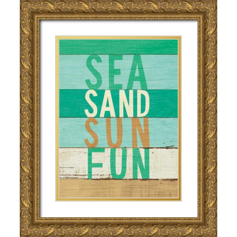 Beachscape Inspiration VIII Green Gold Ornate Wood Framed Art Print with Double Matting by Mullan, Michael