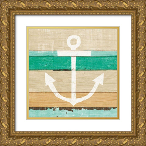 Beachscape III Anchor Green Gold Ornate Wood Framed Art Print with Double Matting by Mullan, Michael