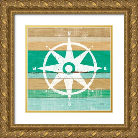 Beachscape IV Compass Green Gold Ornate Wood Framed Art Print with Double Matting by Mullan, Michael