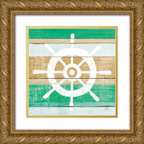 Beachscape VI Helm Green Gold Ornate Wood Framed Art Print with Double Matting by Mullan, Michael
