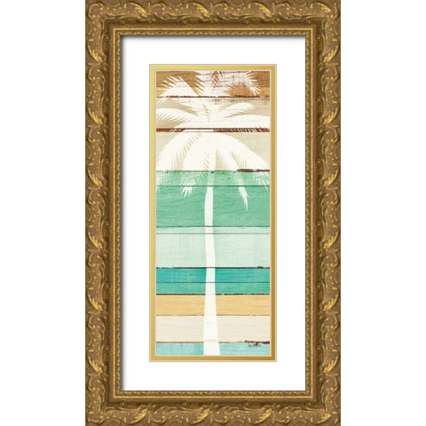 Beachscape Palms V Green Gold Ornate Wood Framed Art Print with Double Matting by Mullan, Michael