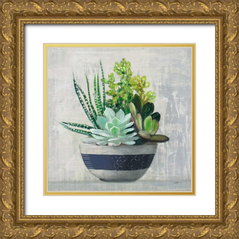 Succulent Still Life II Navy Gold Ornate Wood Framed Art Print with Double Matting by Purinton, Julia