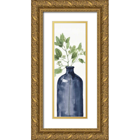 Mixed Greenery I Navy Gold Ornate Wood Framed Art Print with Double Matting by Audit, Lisa