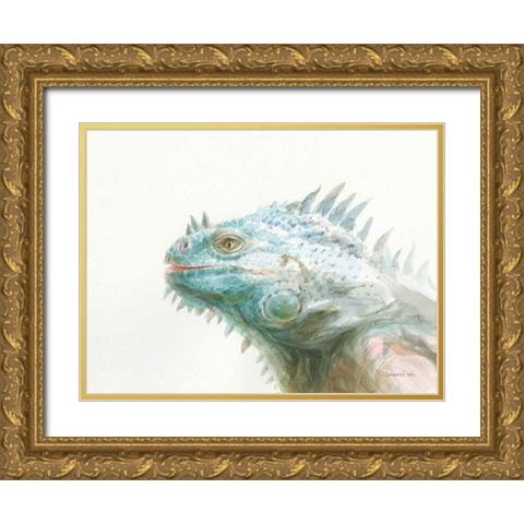 Tropical Iguana Gold Ornate Wood Framed Art Print with Double Matting by Nai, Danhui
