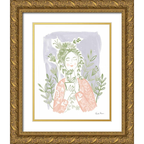 Pastel Plant Lady Gold Ornate Wood Framed Art Print with Double Matting by Zaman, Farida
