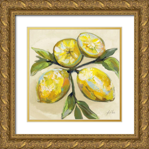 Lemons on Cream Gold Ornate Wood Framed Art Print with Double Matting by Vertentes, Jeanette