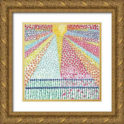 Sunburst of Flowers Gold Ornate Wood Framed Art Print with Double Matting by Davis, Joan E.