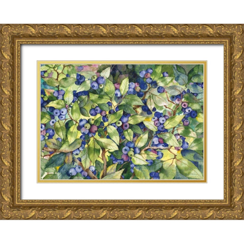 Blueberries Gold Ornate Wood Framed Art Print with Double Matting by McKenna, Kathleen Parr