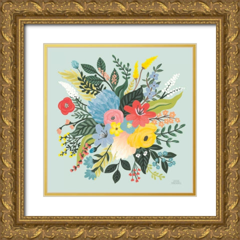 Wild Garden VI Blue Gold Ornate Wood Framed Art Print with Double Matting by Marshall, Laura