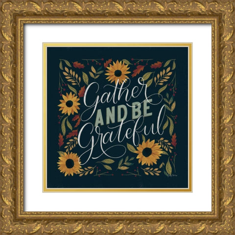 Autumn Sayings I Sunflowers Gold Ornate Wood Framed Art Print with Double Matting by Thorns, Becky