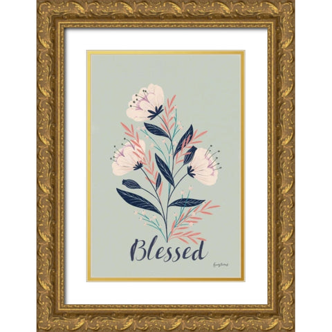 Modern Floral I mint Gold Ornate Wood Framed Art Print with Double Matting by Thorns, Becky