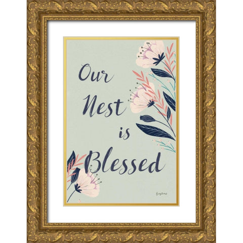 Modern Floral II Mint Gold Ornate Wood Framed Art Print with Double Matting by Thorns, Becky