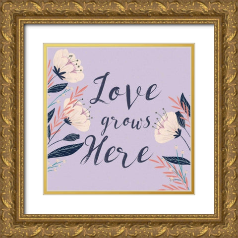 Modern Floral III Square Lilac Gold Ornate Wood Framed Art Print with Double Matting by Thorns, Becky