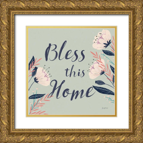Modern Floral III Square Mint Gold Ornate Wood Framed Art Print with Double Matting by Thorns, Becky