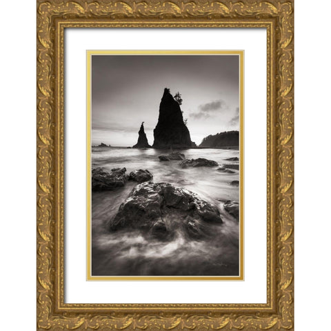 Split Rock Rialto Beach Gold Ornate Wood Framed Art Print with Double Matting by Majchrowicz, Alan
