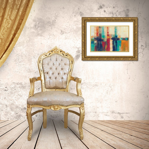 Bright Aqua Horizon Crop Gold Ornate Wood Framed Art Print with Double Matting by Vassileva, Silvia
