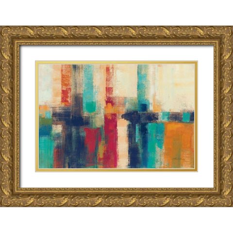 Bright Aqua Horizon Crop Gold Ornate Wood Framed Art Print with Double Matting by Vassileva, Silvia