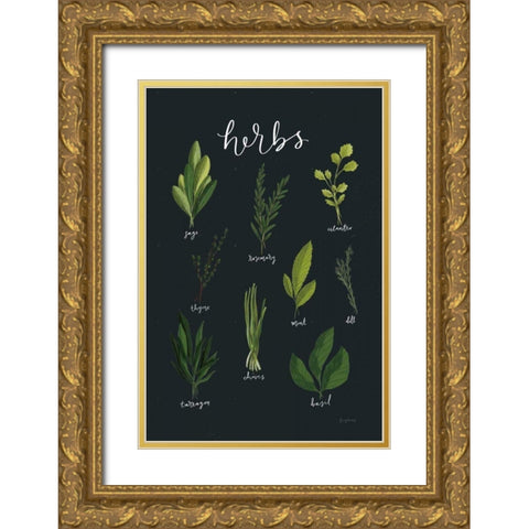 Herbs I Black Gold Ornate Wood Framed Art Print with Double Matting by Thorns, Becky