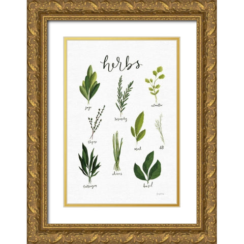 Herbs I White Gold Ornate Wood Framed Art Print with Double Matting by Thorns, Becky