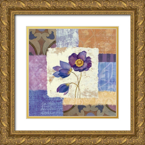 Tiled Poppies I - Purple Gold Ornate Wood Framed Art Print with Double Matting by Vassileva, Silvia
