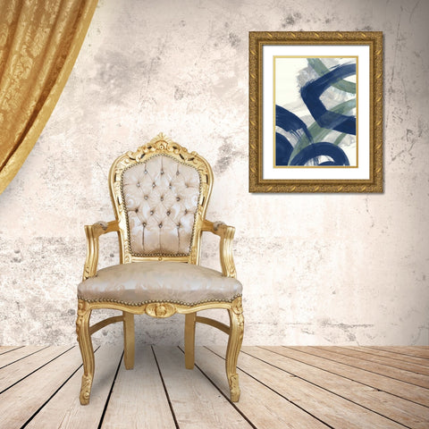 Navy Brushy Abstract I Gold Ornate Wood Framed Art Print with Double Matting by Nai, Danhui