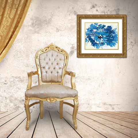 Color in Bloom Blue Gold Ornate Wood Framed Art Print with Double Matting by Griggs, Jan